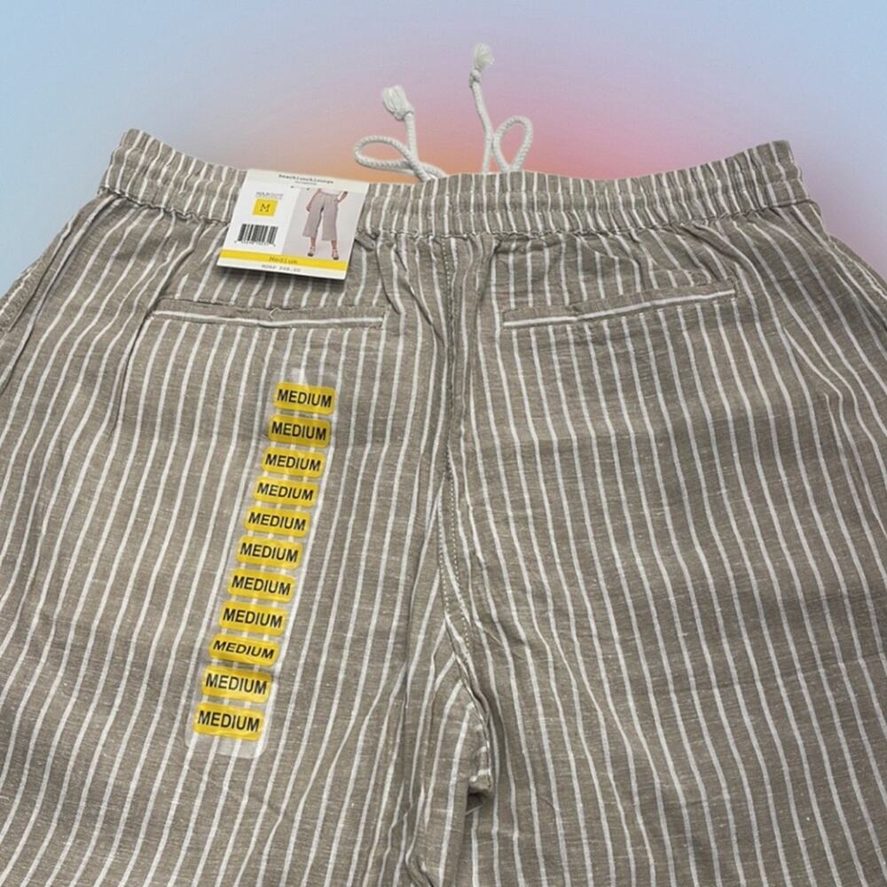 BEACH LUNCH LOUNGE Women’s Medium Tan White Stripe Linen Blend Capri Pant - Picture 3 of 4